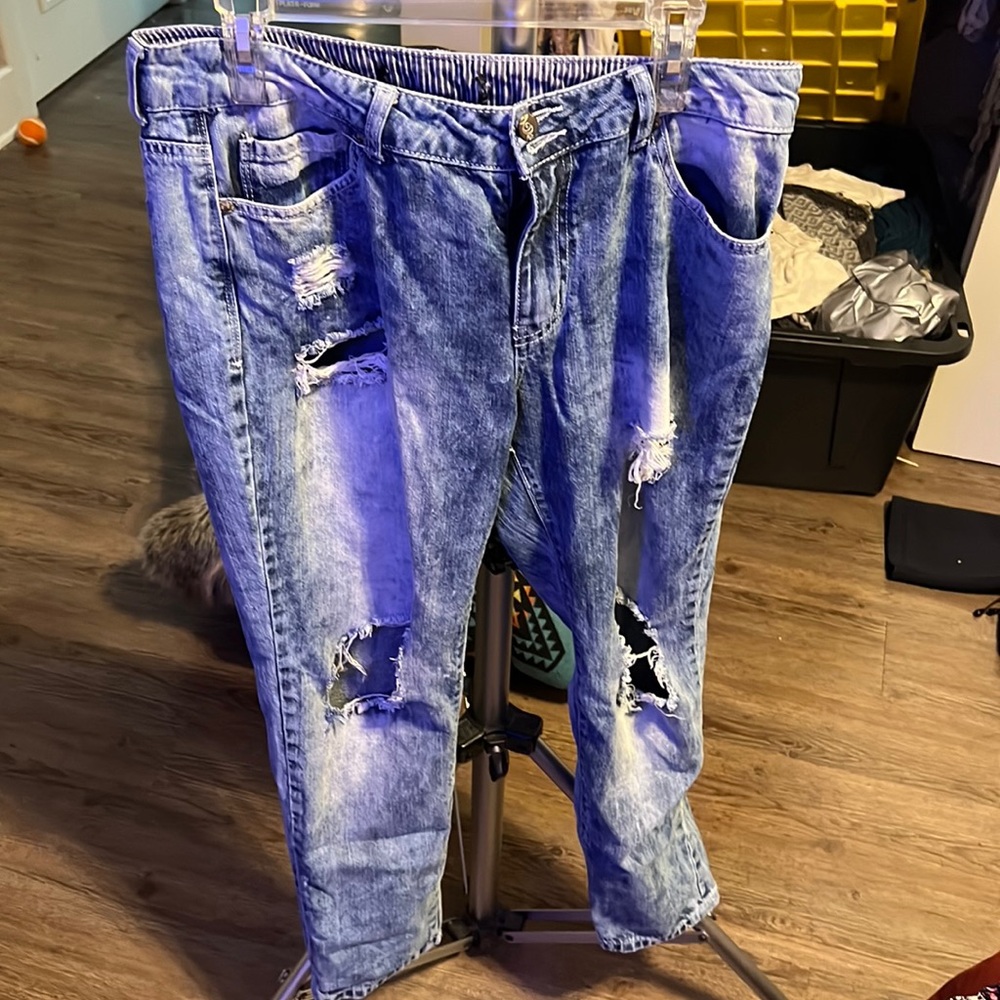 Distressed jeans. It may look like they have seen better days but they are new